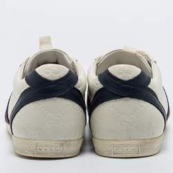 مملوكة مسبقًا Gucci White Guccissima Leather Web Detail Low Top Sneakers Size 38