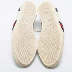 مملوكة مسبقًا Gucci White Guccissima Leather Web Detail Low Top Sneakers Size 38