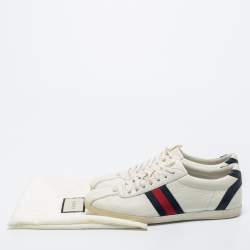 مملوكة مسبقًا Gucci White Guccissima Leather Web Detail Low Top Sneakers Size 38