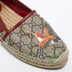 مملوكة مسبقًا Gucci Beige Flora Print Coated Canvas and Leather Slip On Espadrilles Size 38.5