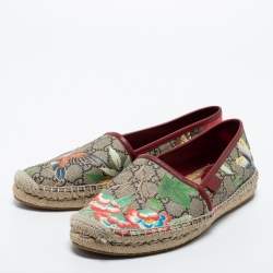 مملوكة مسبقًا Gucci Beige Flora Print Coated Canvas and Leather Slip On Espadrilles Size 38.5