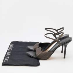 Gucci Dark Grey Pleated Satin Ankle Strap Sandals Size 37.5
