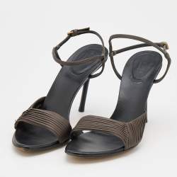 Gucci Dark Grey Pleated Satin Ankle Strap Sandals Size 37.5