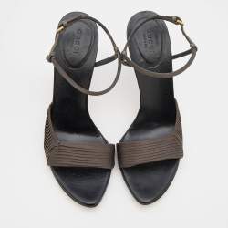Gucci Dark Grey Pleated Satin Ankle Strap Sandals Size 37.5