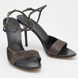 Gucci Dark Grey Pleated Satin Ankle Strap Sandals Size 37.5
