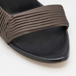 Gucci Dark Grey Pleated Satin Ankle Strap Sandals Size 37.5