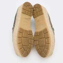 Pre Owned Gucci Black Leather Bee and Star Embroidered Platform Espadrilles Size 38