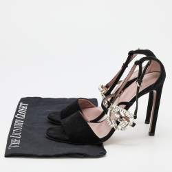 Gucci Black Suede Crystal Embellished GG Interlock Ankle Strap Sandals Size 38.5