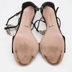 Gucci Black Suede Crystal Embellished GG Interlock Ankle Strap Sandals Size 38.5