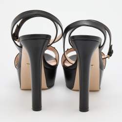 Pre Owned Gucci Black Leather Horsebit Platform Ankle Strap Sandals Size 40