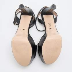 Pre Owned Gucci Black Leather Horsebit Platform Ankle Strap Sandals Size 40