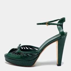 Pre Owned Gucci Green Python Leather Ankle Strap Platform Sandals Size 40