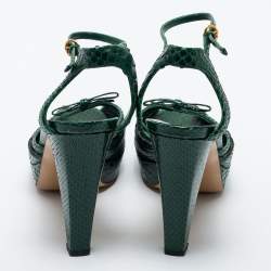 Pre Owned Gucci Green Python Leather Ankle Strap Platform Sandals Size 40