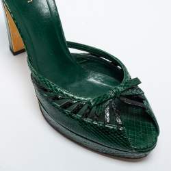 Pre Owned Gucci Green Python Leather Ankle Strap Platform Sandals Size 40