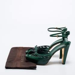 Pre Owned Gucci Green Python Leather Ankle Strap Platform Sandals Size 40