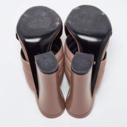 Gucci Light Brown Quilted Leather Criss Cross Block Heel Mules Size 39