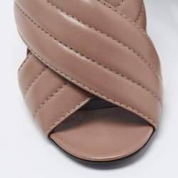 Gucci Light Brown Quilted Leather Criss Cross Block Heel Mules Size 39