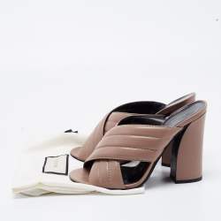 Gucci Light Brown Quilted Leather Criss Cross Block Heel Mules Size 39