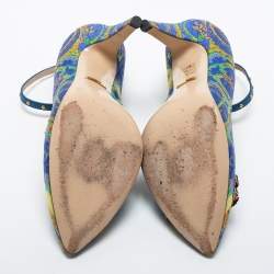Pre Owned Gucci Multicolor Brocade Fabric and Studded Leather Crystal Embellished Ankle Strap Pumps Size 39