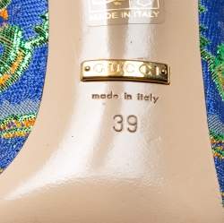 Pre Owned Gucci Multicolor Brocade Fabric and Studded Leather Crystal Embellished Ankle Strap Pumps Size 39