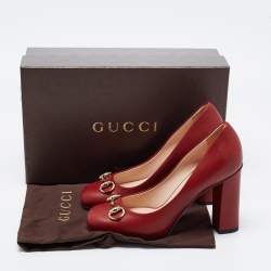 Gucci Red Leather Horsebit Block Heel  Pumps Size 37