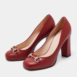 Gucci Red Leather Horsebit Block Heel  Pumps Size 37