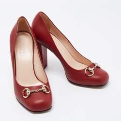Gucci Red Leather Horsebit Block Heel  Pumps Size 37