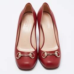Gucci Red Leather Horsebit Block Heel  Pumps Size 37