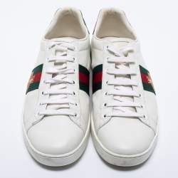 Pre Owned Gucci White Leather Ace Low Top Sneakers Size 39.5