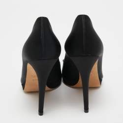 Pre Owned Gucci Black Satin Embellished Horsebit Peep Toe Platform Pumps Size 36.5