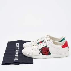 Gucci White Leather Ace Embroidered Ladybug and Pineapple Low Top Sneakers Size 35