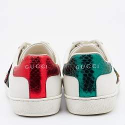 Gucci White Leather Ace Embroidered Ladybug and Pineapple Low Top Sneakers Size 35