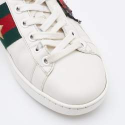 Gucci White Leather Ace Embroidered Ladybug and Pineapple Low Top Sneakers Size 35
