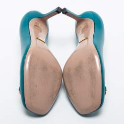 مملوكة مسبقًا Gucci Teal Leather Horsebit Square Toe Pumps Size 36.5