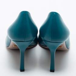 مملوكة مسبقًا Gucci Teal Leather Horsebit Square Toe Pumps Size 36.5
