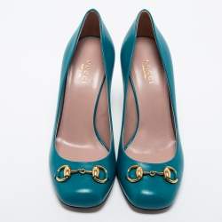 مملوكة مسبقًا Gucci Teal Leather Horsebit Square Toe Pumps Size 36.5