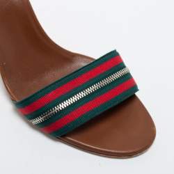 Gucci Tricolor Zip Web Canvas Slide Sandals Size 37