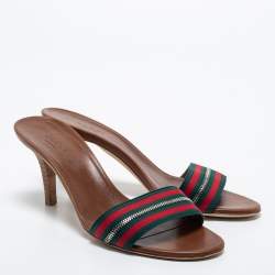 Gucci Tricolor Zip Web Canvas Slide Sandals Size 37