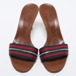 Gucci Tricolor Zip Web Canvas Slide Sandals Size 37