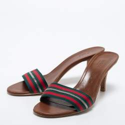 Gucci Tricolor Zip Web Canvas Slide Sandals Size 37