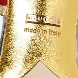 Pre Owned Gucci Metallic Blue Studded Leather Sylvie Mary Jane Pumps Size 37.5