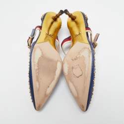 Pre Owned Gucci Metallic Blue Studded Leather Sylvie Mary Jane Pumps Size 37.5