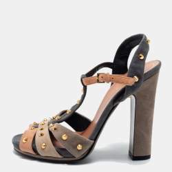 Gucci Multicolor  Suede Studded Ankle Strap Sandals Size 35