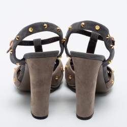 Gucci Multicolor  Suede Studded Ankle Strap Sandals Size 35