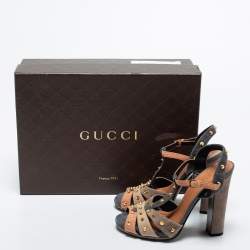Gucci Multicolor  Suede Studded Ankle Strap Sandals Size 35
