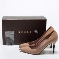 Pre Owned Gucci Beige Patent Pointed Toe Bamboo Heel Pumps Size 38