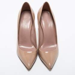 Pre Owned Gucci Beige Patent Pointed Toe Bamboo Heel Pumps Size 38