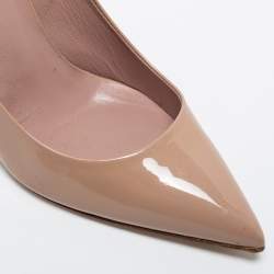 Pre Owned Gucci Beige Patent Pointed Toe Bamboo Heel Pumps Size 38