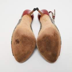 Pre Owned Gucci Grey/Navy Blue GG Supreme Canvas Tattoo Slingback Peep Toe Pumps Size 39