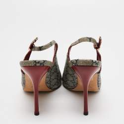 Pre Owned Gucci Grey/Navy Blue GG Supreme Canvas Tattoo Slingback Peep Toe Pumps Size 39